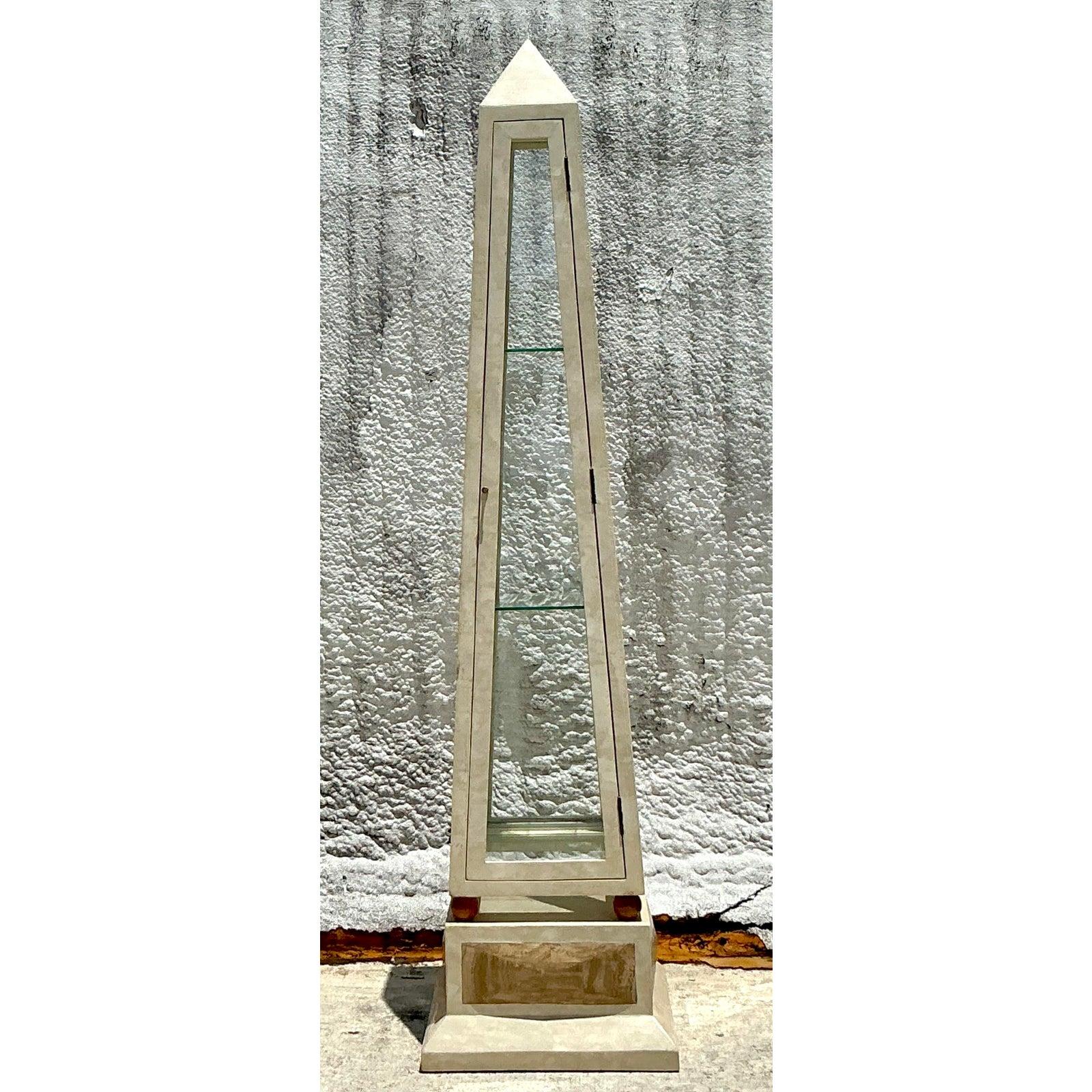 1980s Vintage Boho Tessellated Stone Obelisk Etagere For Sale 2