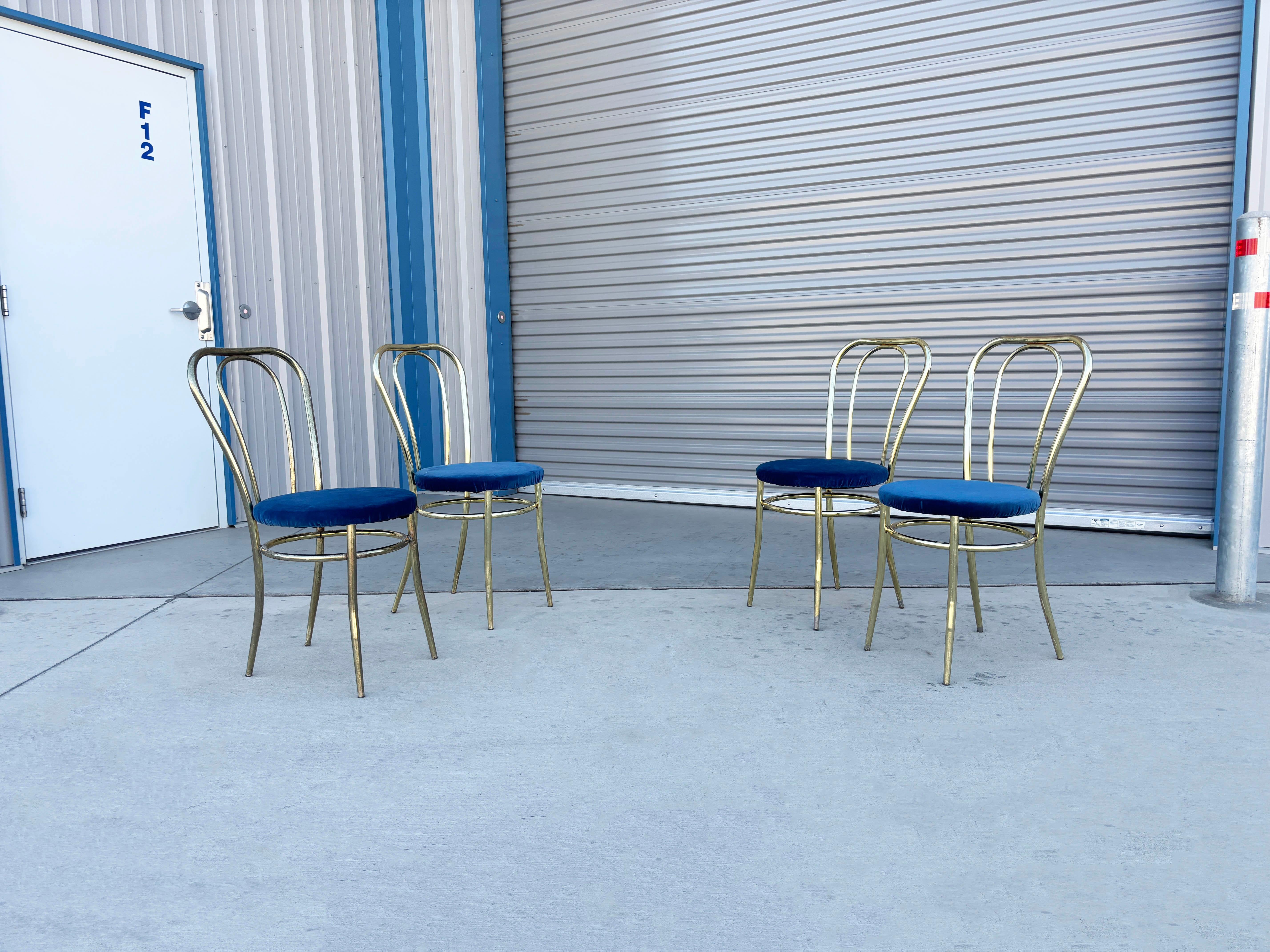 American 1980s Vintage Brass Dining Chairs - Set of 4 For Sale