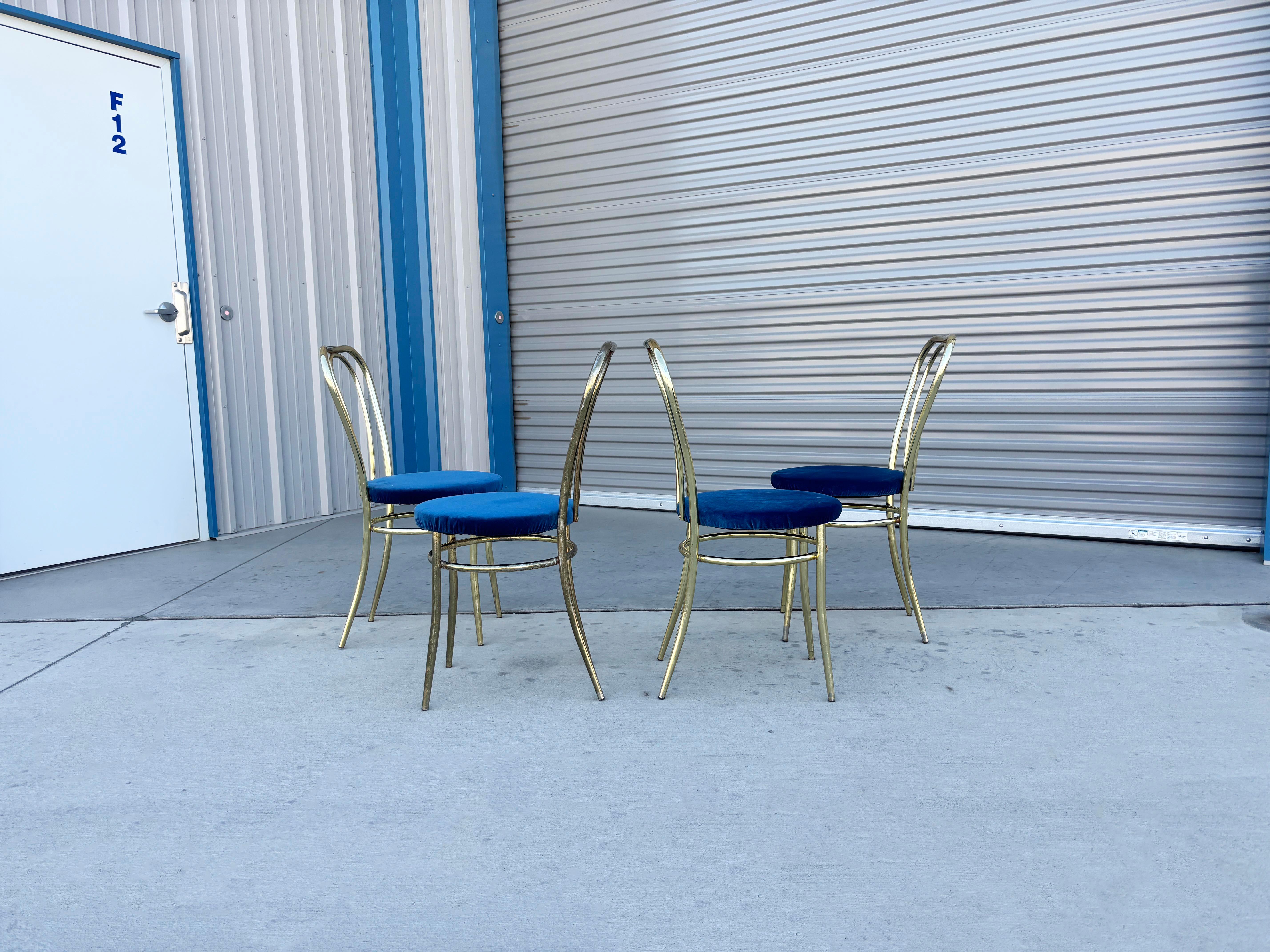 1980s Vintage Brass Dining Chairs - Set of 4 In Good Condition For Sale In North Hollywood, CA