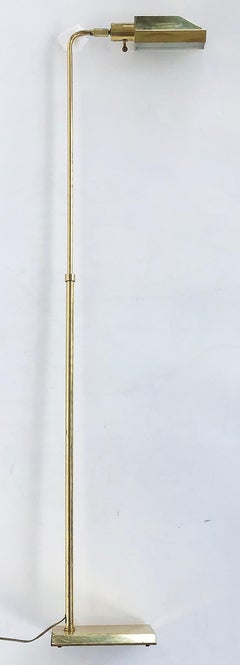 1980s Vintage Brass Plated Adjustable Height Floor Lamp, Pivoting Light