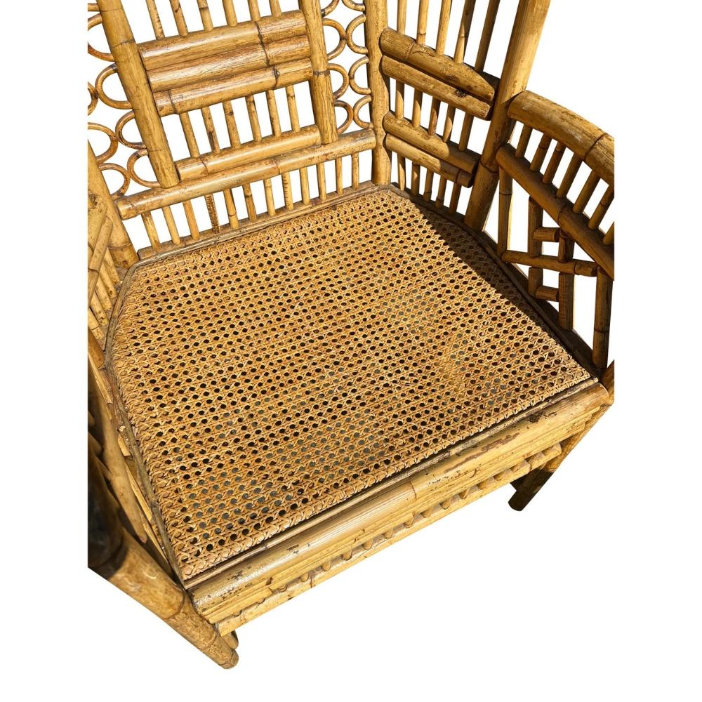 Vintage Brighton Pavilion Attribuito, senza etichetta Sedute in vimini di bambù e rattan Stile Chinoiserie

Questo raro set di sei sedute abbinate in bambù, vimini e rattan, attribuito a Brighton Pavilion, offre un'elegante miscela di stile