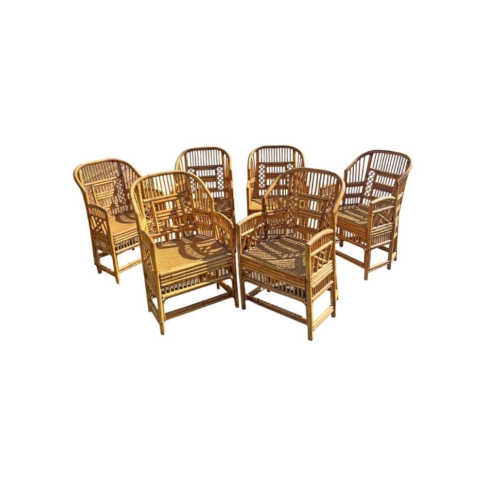 Americano Brighton Pavilion anni '80, attribuito a un set di 6 posti a sedere in vimini di bambù e rattan in vendita