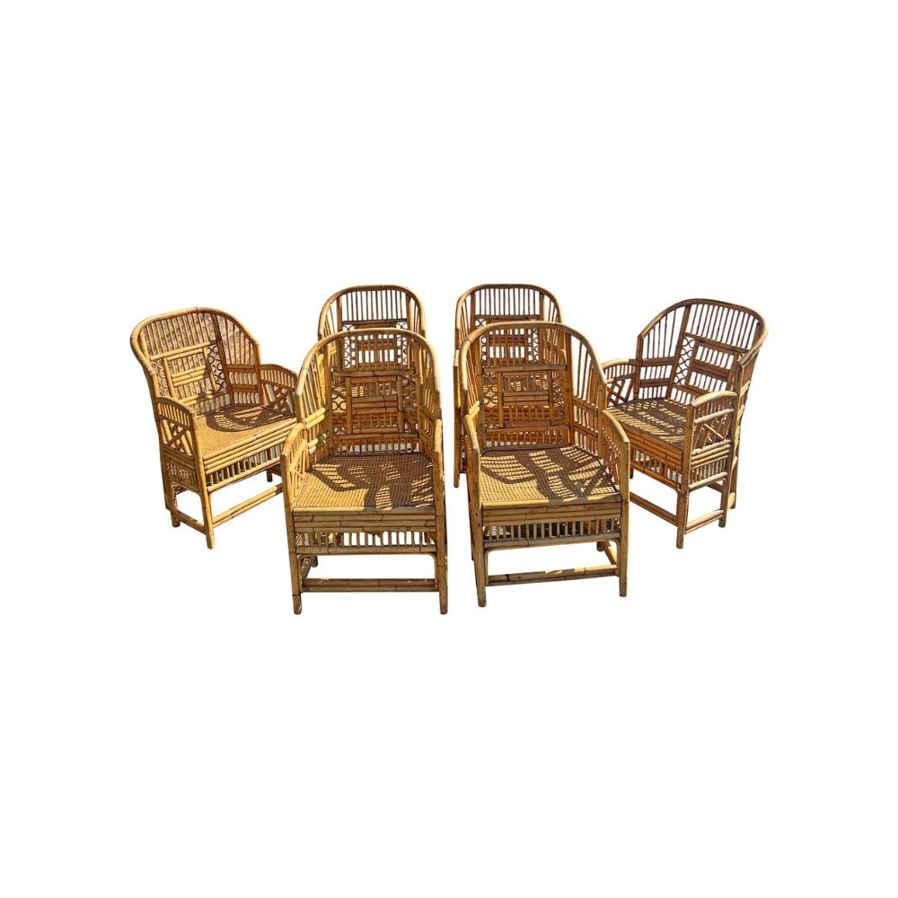 Brighton Pavilion anni '80, attribuito a un set di 6 posti a sedere in vimini di bambù e rattan in vendita 1