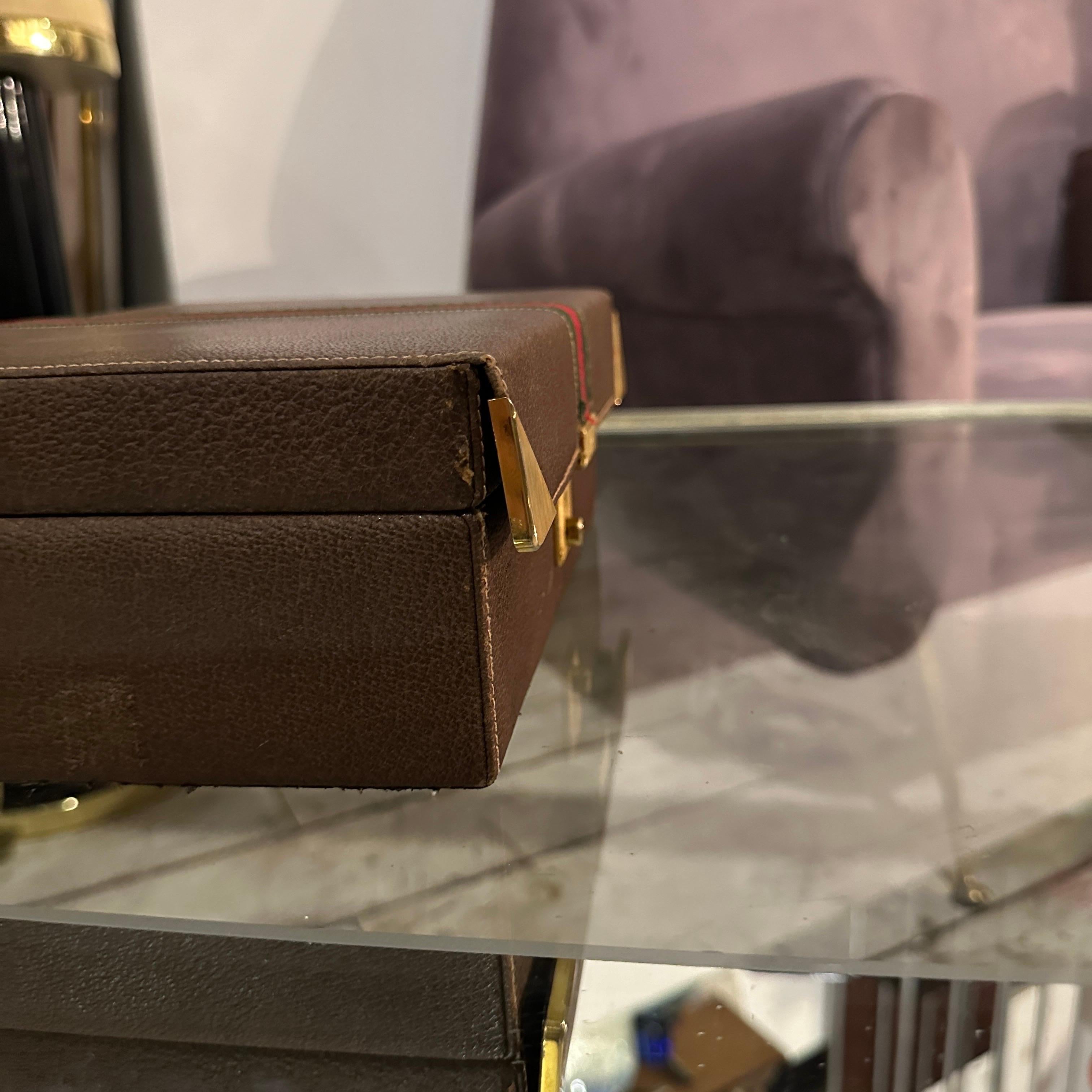 Joyero vintage de cuero marrón de los años 80 de Gucci en venta 6