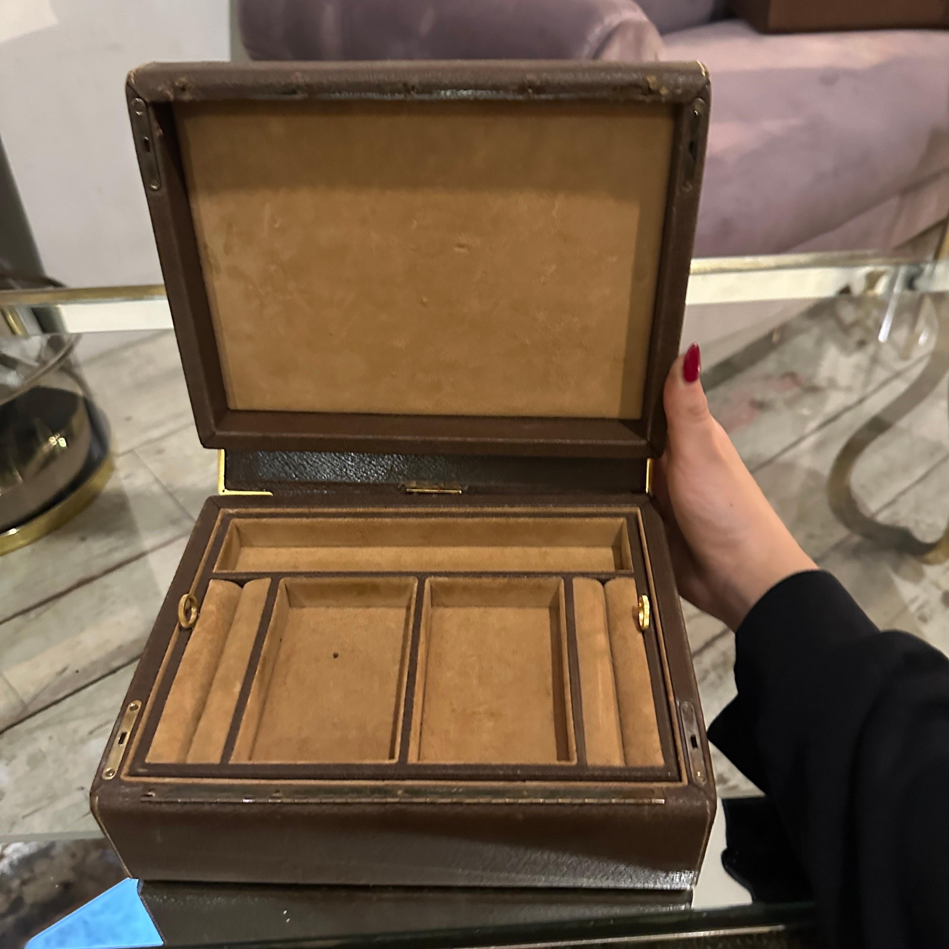 Joyero vintage de cuero marrón de los años 80 de Gucci en venta 7