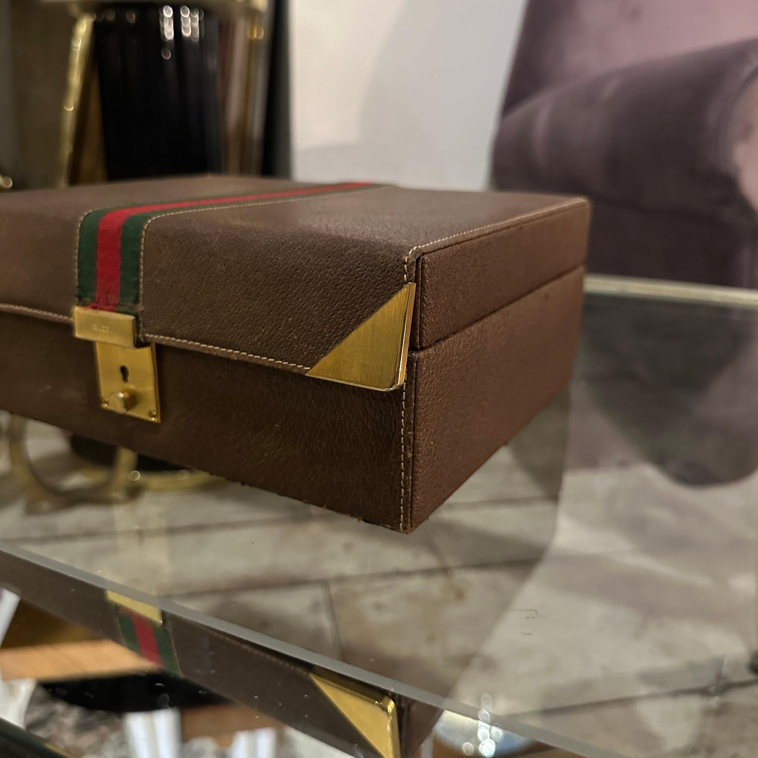 Joyero vintage de cuero marrón de los años 80 de Gucci en Bueno estado para la venta en Aci Castello, IT