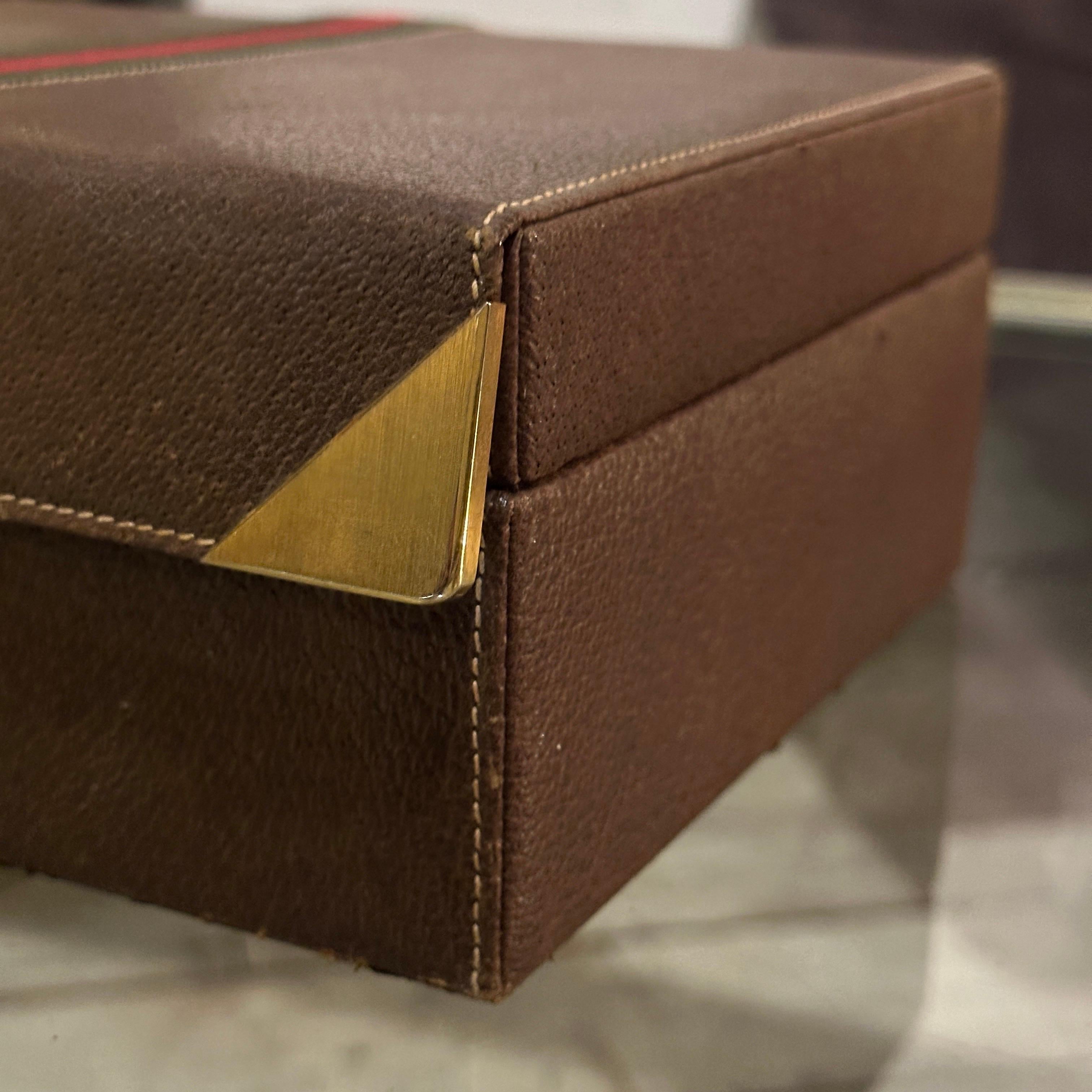 De las mujeres Joyero vintage de cuero marrón de los años 80 de Gucci en venta