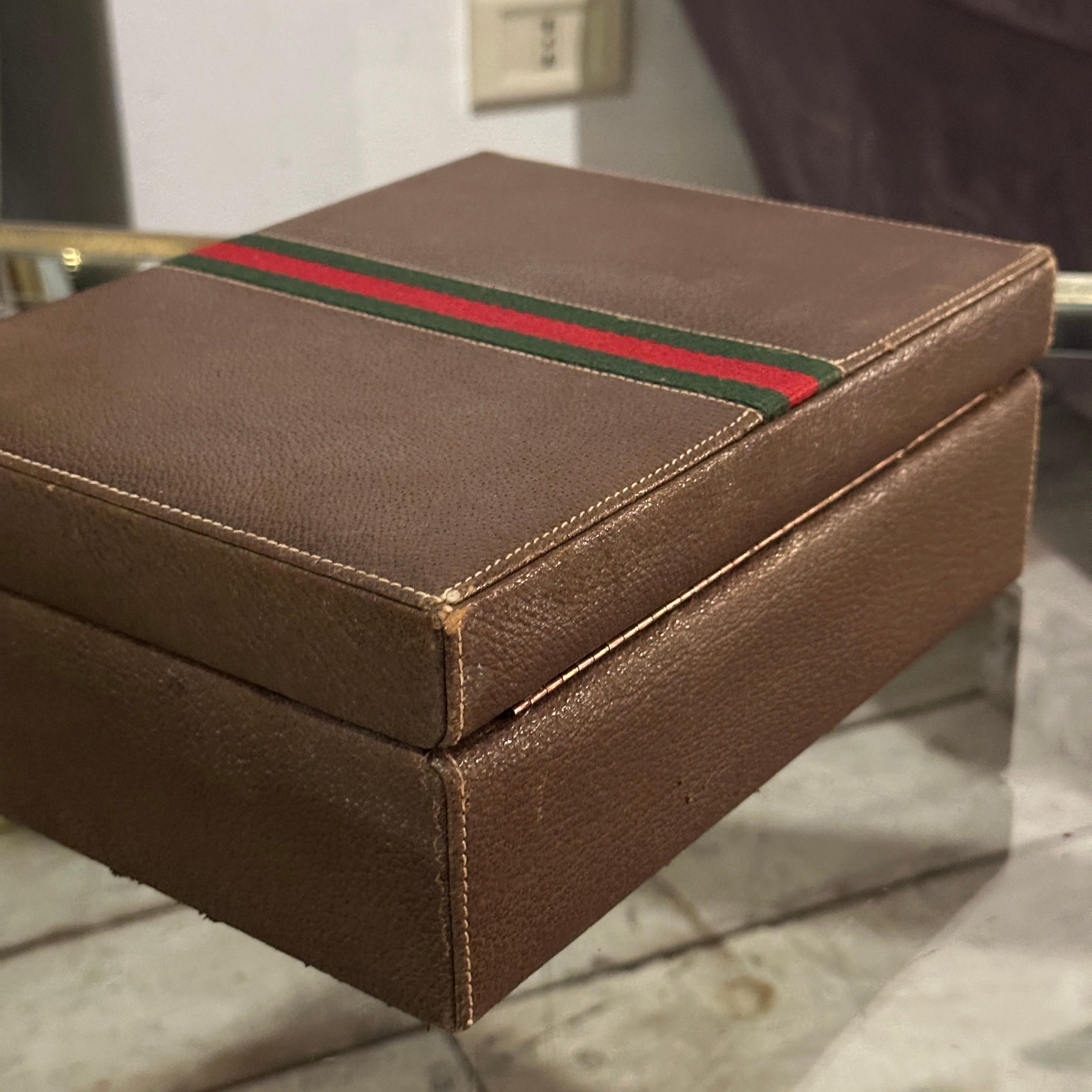 Joyero vintage de cuero marrón de los años 80 de Gucci en venta 3