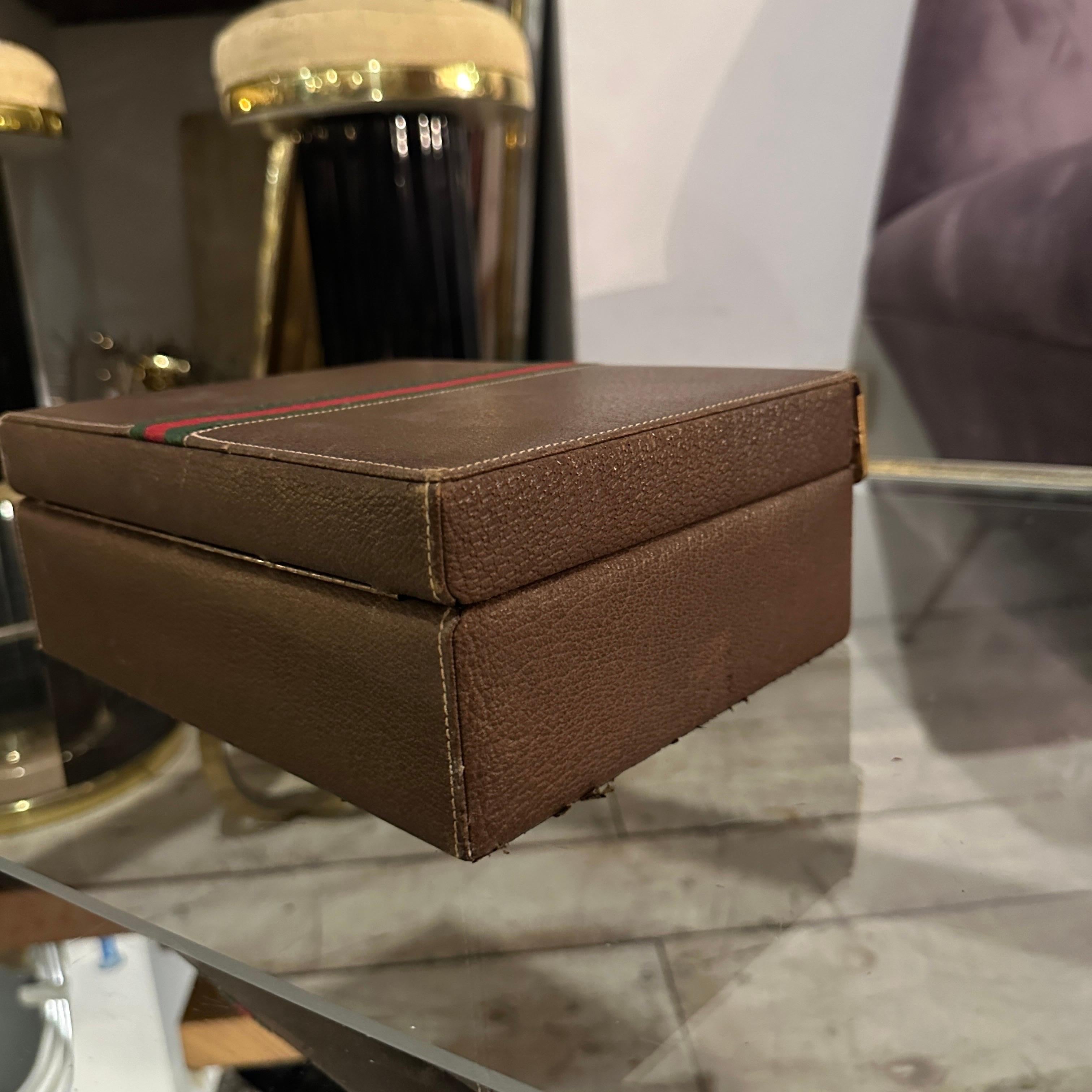 Joyero vintage de cuero marrón de los años 80 de Gucci en venta 4
