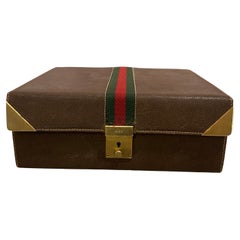 1980er Vintage-Schmuckkästchen aus braunem Leder von Gucci