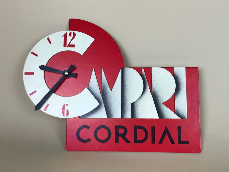 1980s Vintage Campari Cordial Advertising Clock in Cardboard Made in Italy For Sale 4