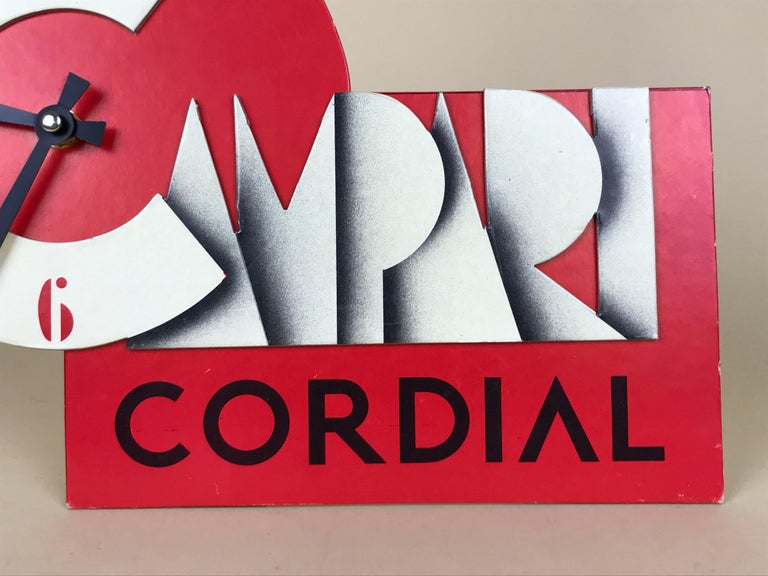 Italian 1980s Vintage Campari Cordial Advertising Clock in Cardboard Made in Italy For Sale