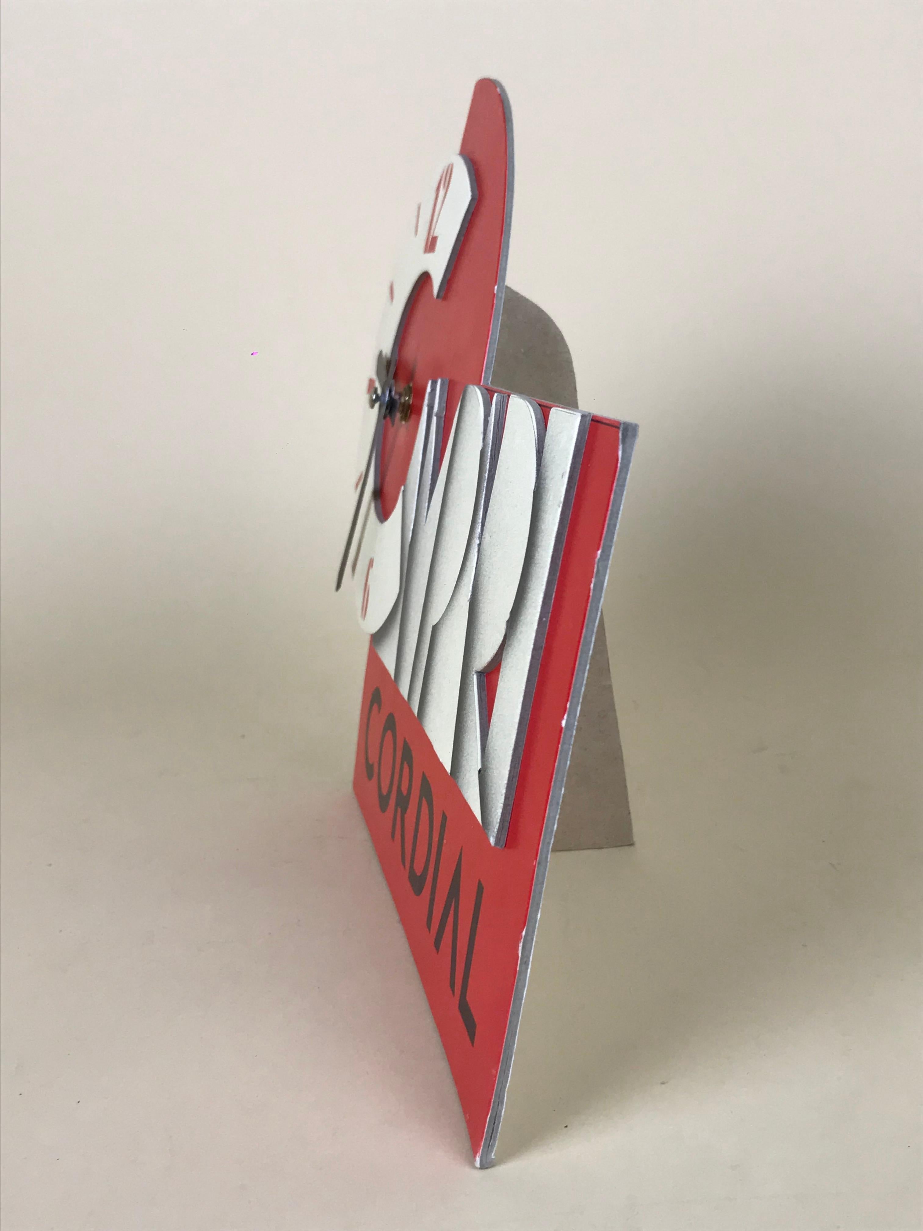 1980s Vintage Campari Cordial Advertising Clock in Cardboard Made in Italy In Good Condition For Sale In Milan, IT
