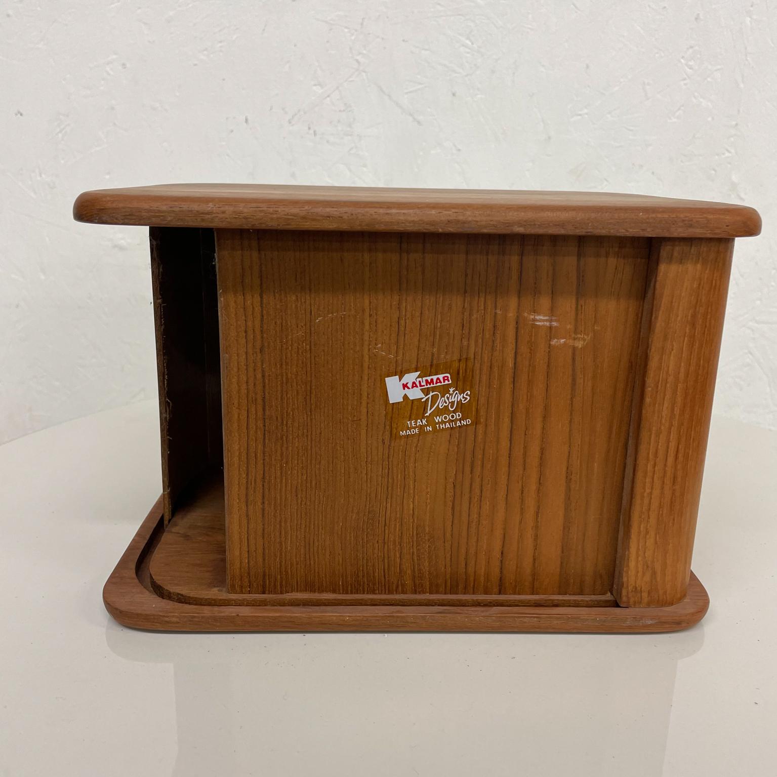 1980s Vintage Cassette CD Cubby Filing Box Teak Wood Tambour Roll Top ...