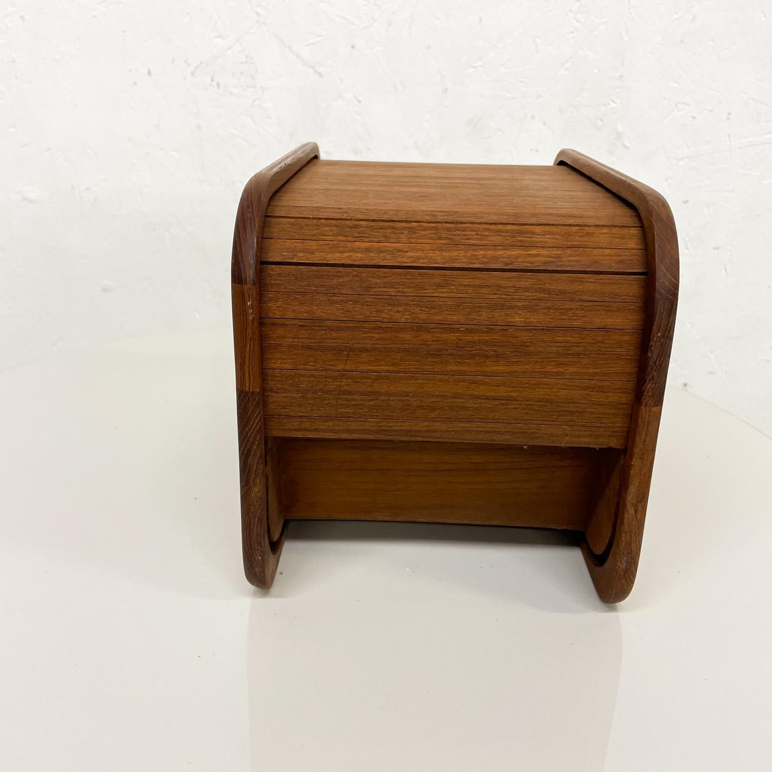 1980s Vintage Cassette CD Cubby Filing Box Teak Wood Tambour Roll Top ...