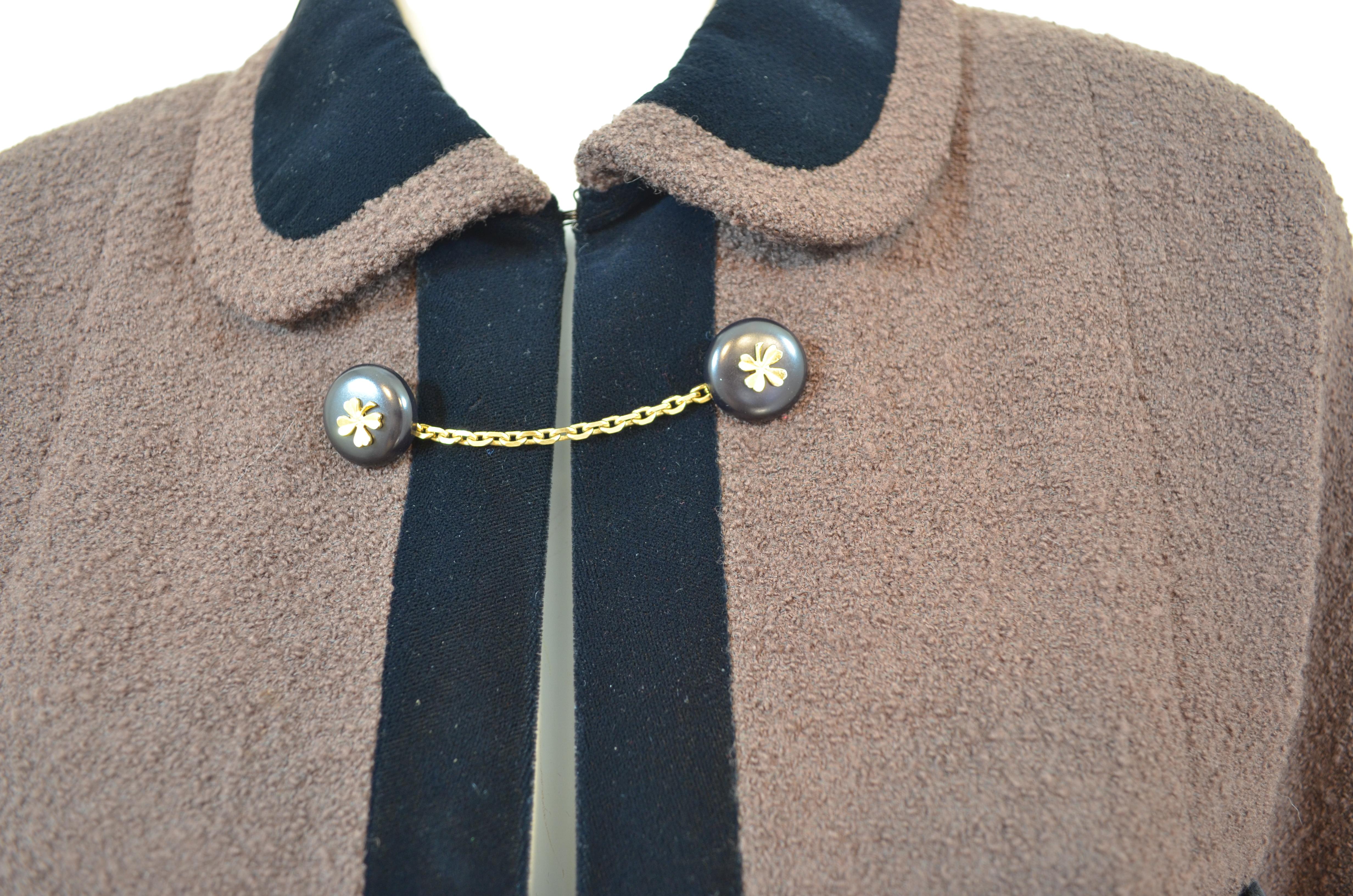 Black 1980’s Vintage Chanel Brown Tweed Jacket with Velvet Trim