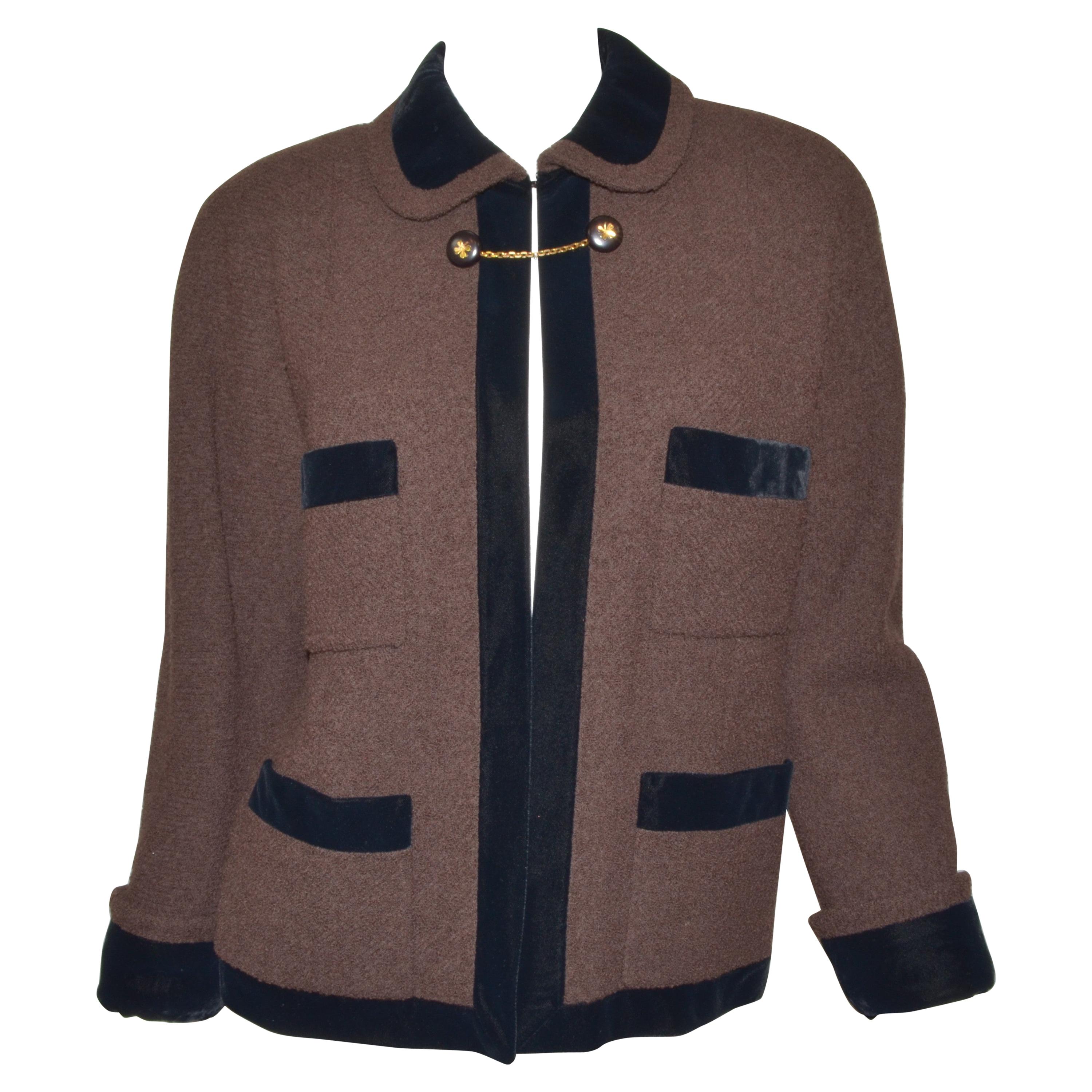 1980’s Vintage Chanel Brown Tweed Jacket with Velvet Trim