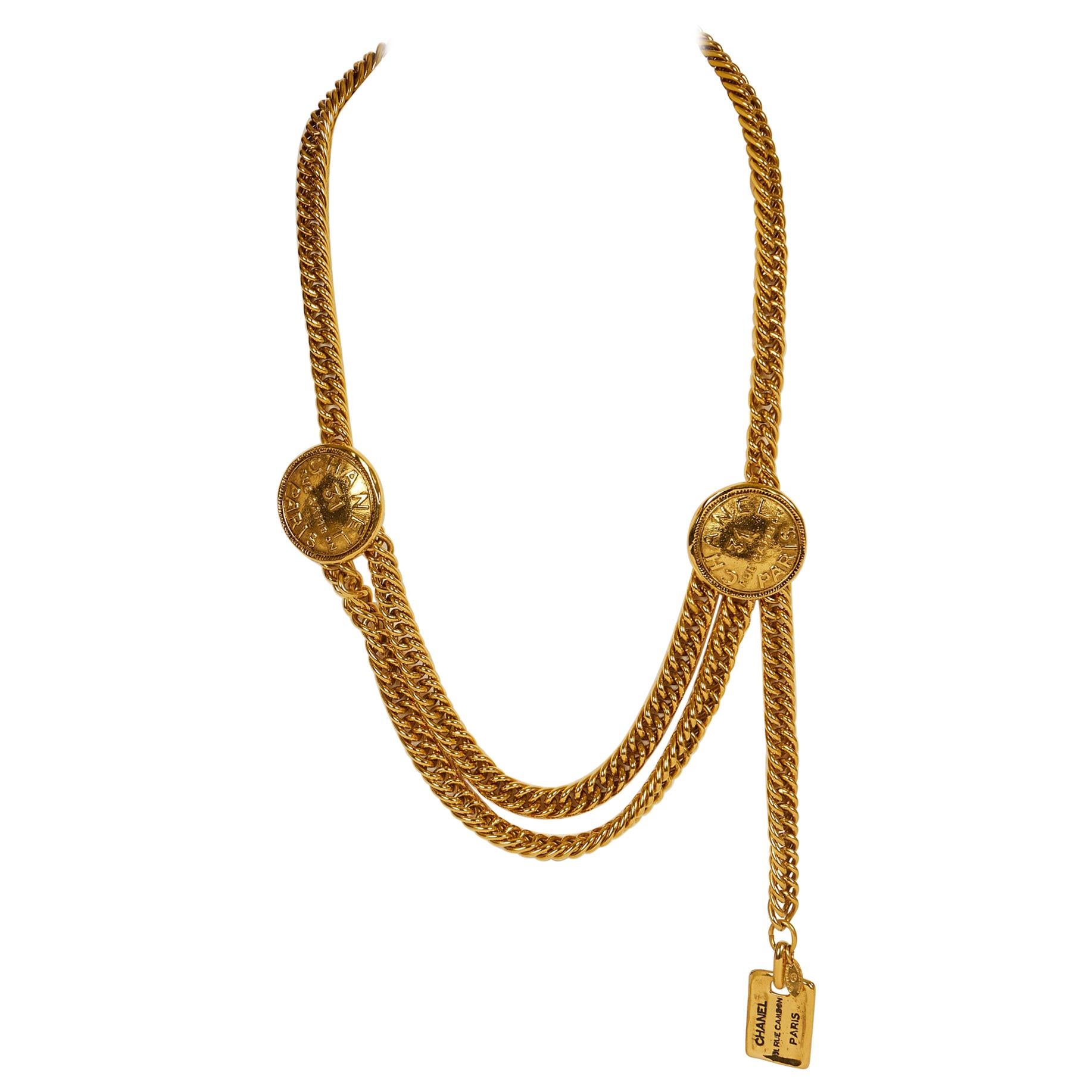 1980
s Vintage Chanel Cambon Coins Double Necklace Belt