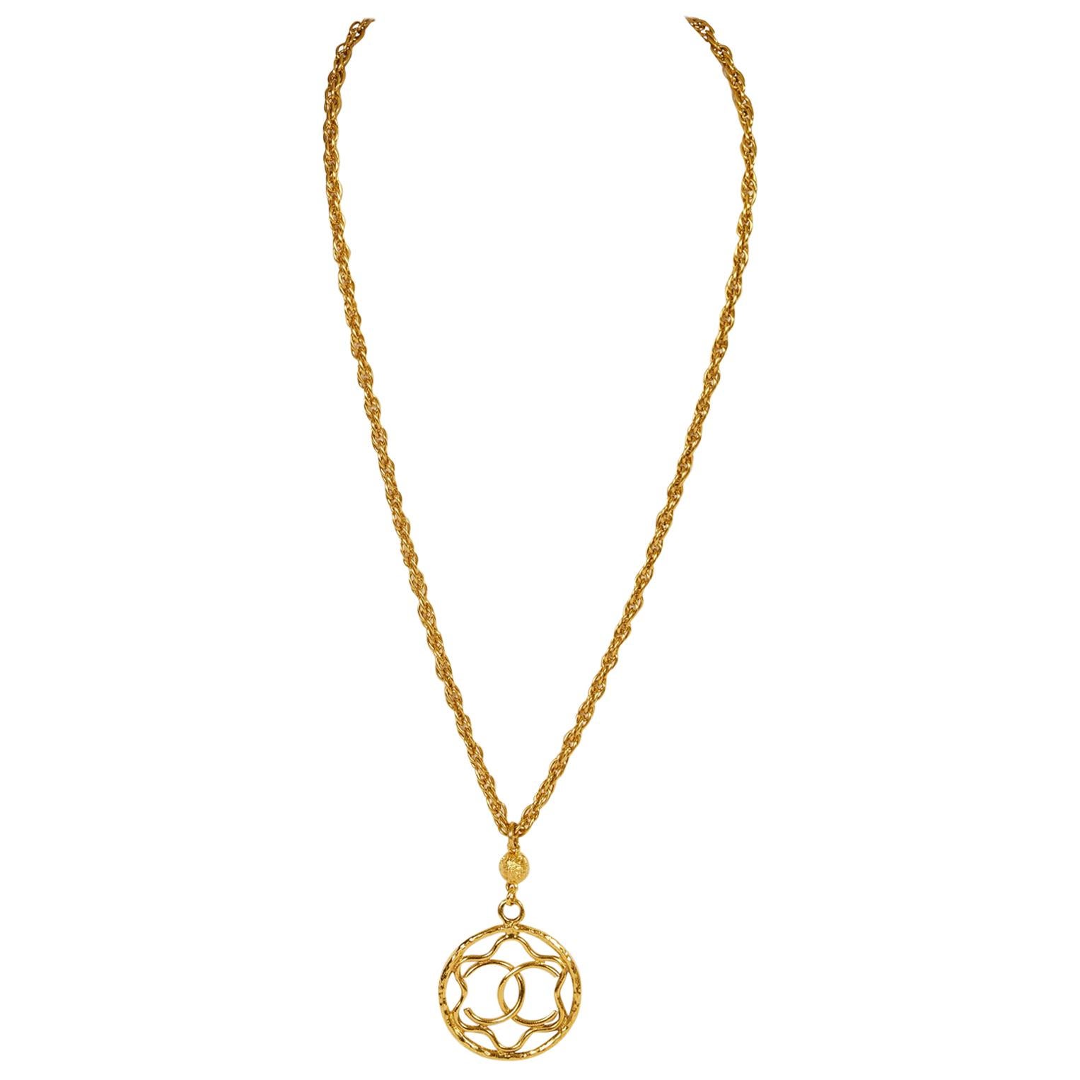 1980's Vintage Chanel CC Logo Pendant Necklace
