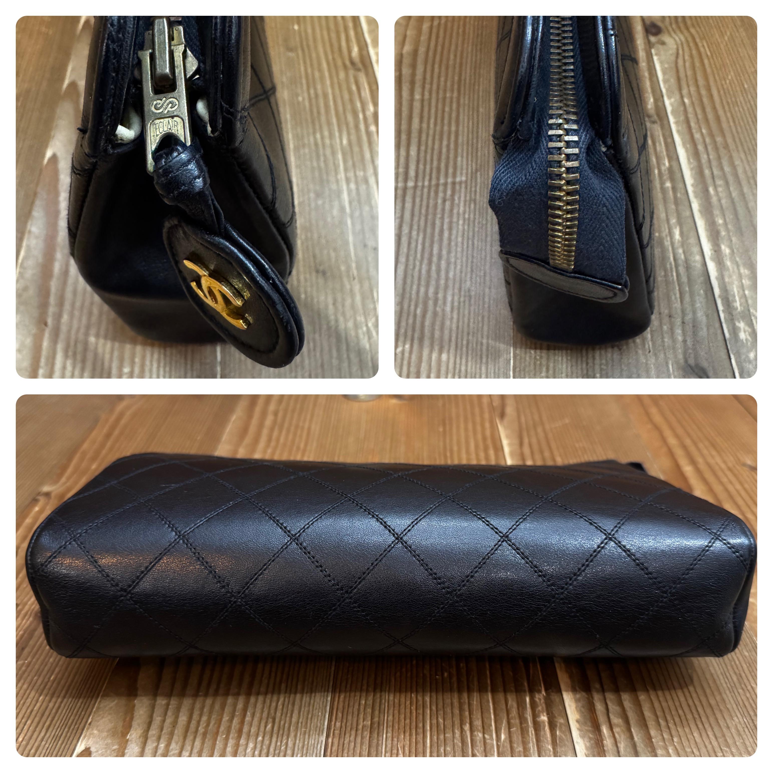 Vintage CHANEL Diamond Quilted Lambskin Leather Clutch Bag Black 2