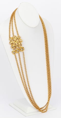 1980's Vintage Chanel Gold Chain Necklace with Stones Pearls