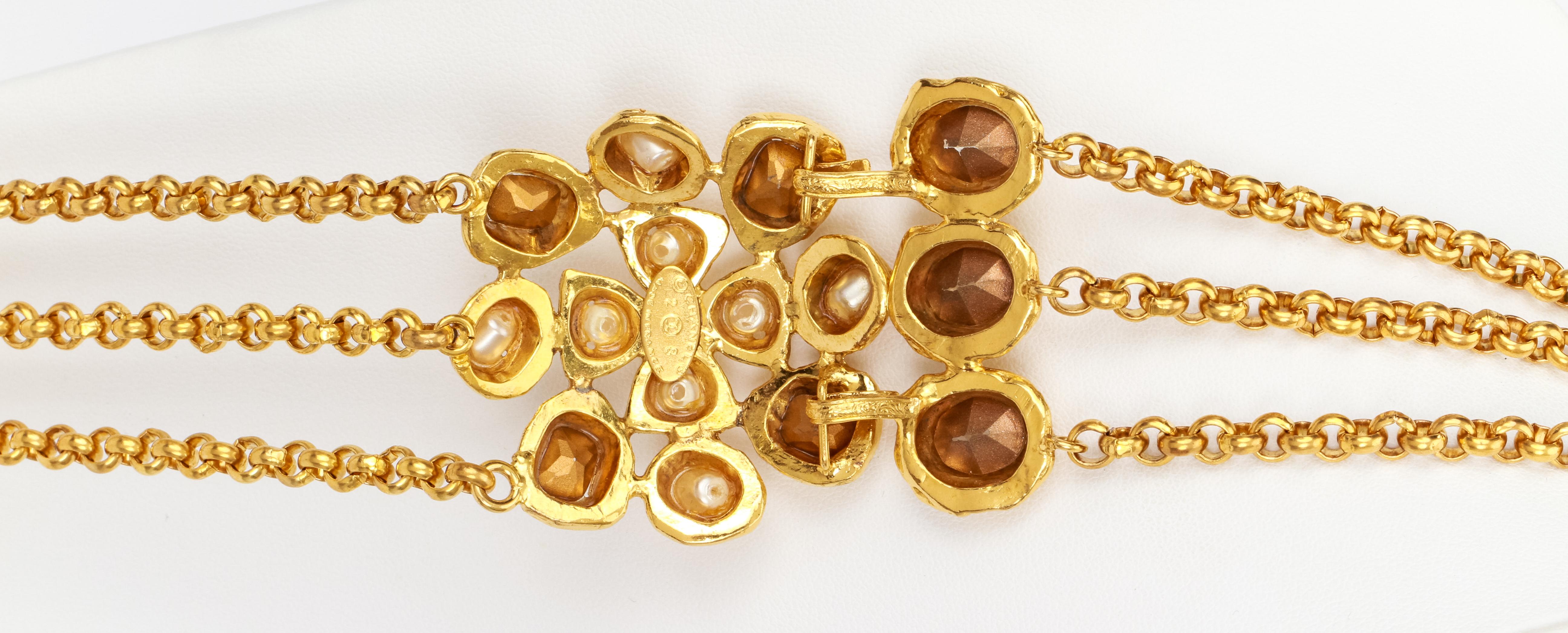 1980's Vintage Chanel Gold Chain Necklace with Stones Pearls In Excellent Condition For Sale In West Hollywood, CA