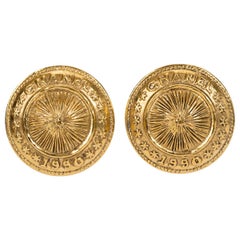 1980's Vintage Chanel Gold Shield Clip Earrings