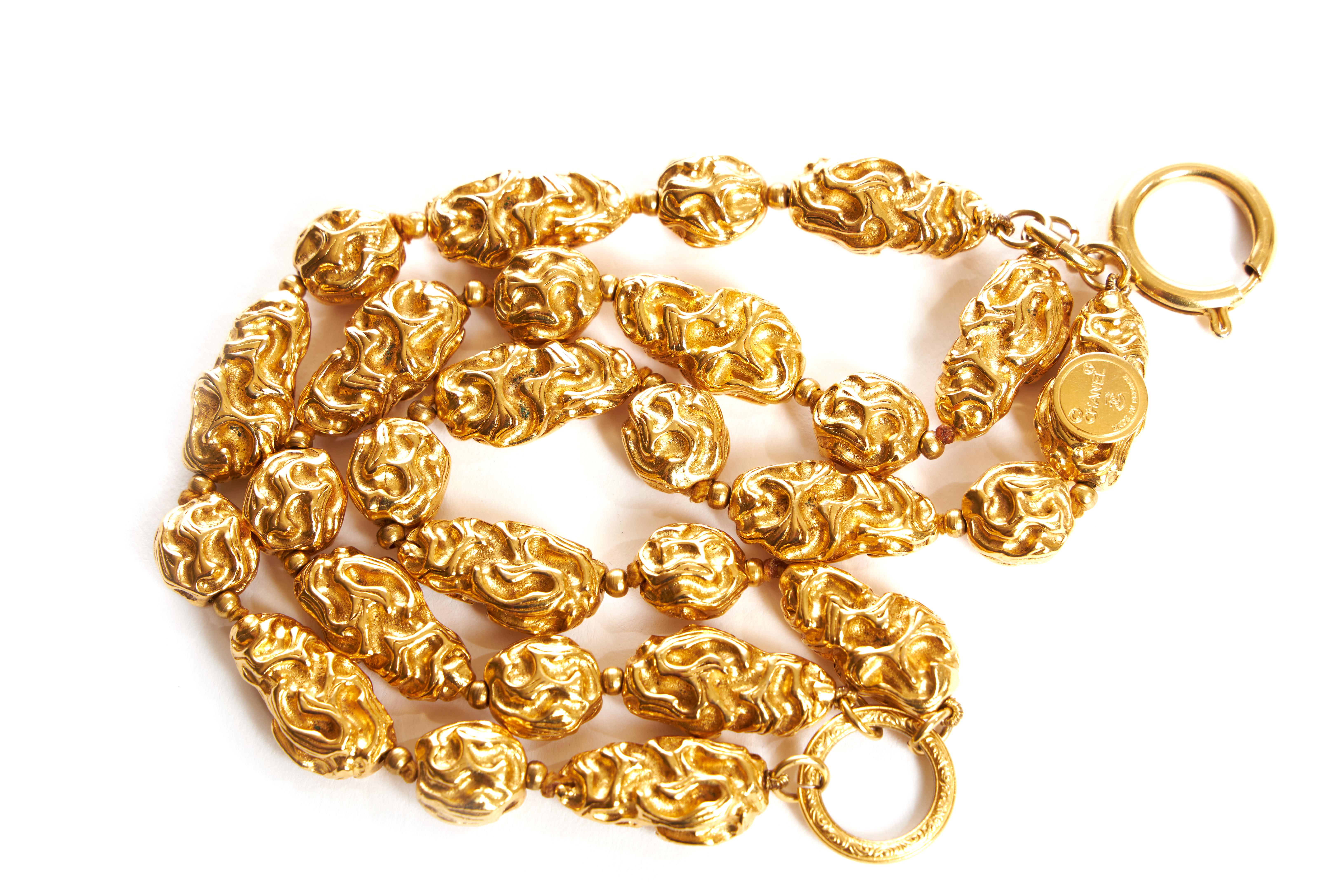 Women's 1980s Vintage Chanel Gold Three Strand Nugget Bracelet