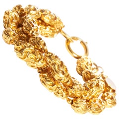 1980s Vintage Chanel Gold Three Strand Nugget Bracelet