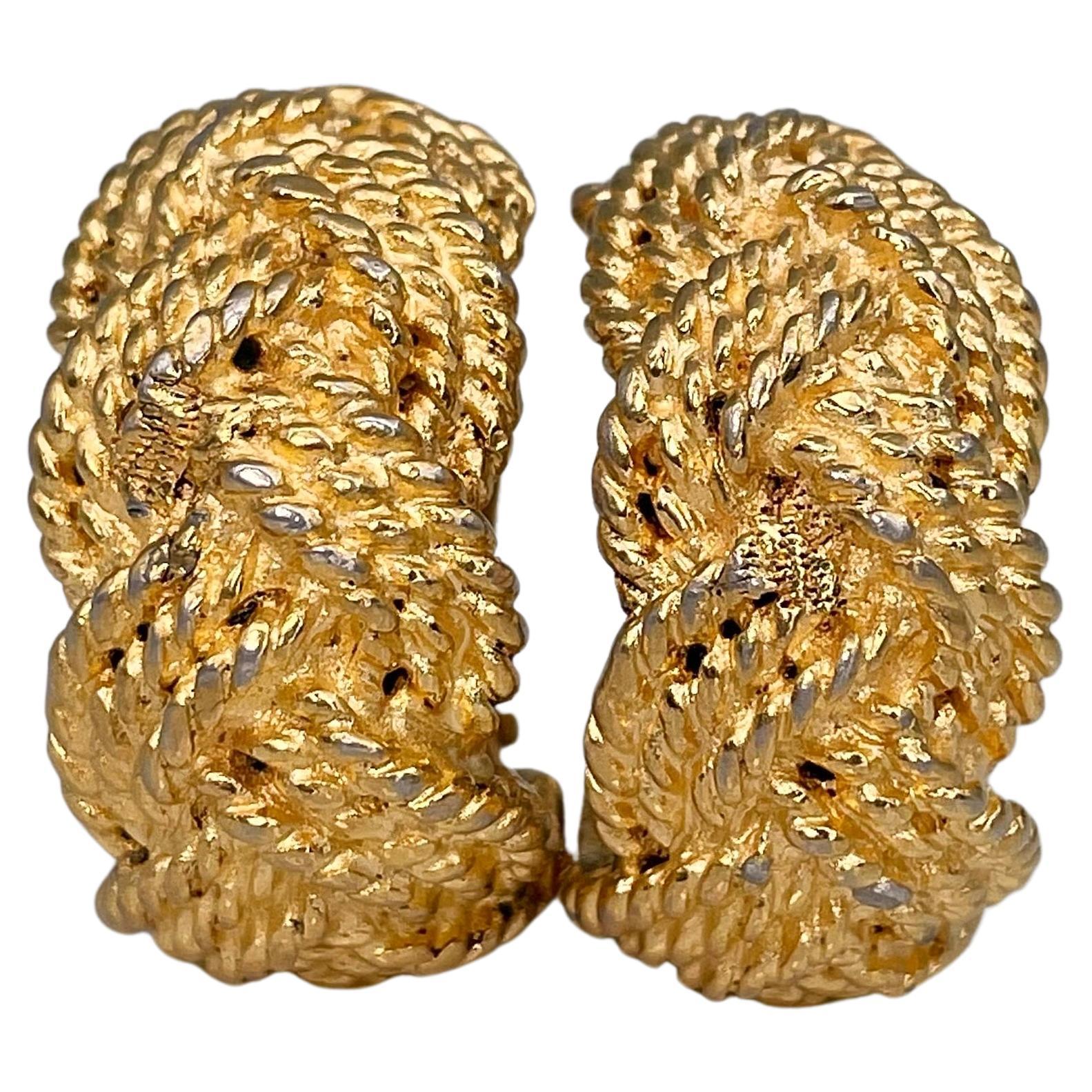 1980s Vintage Chanel Gold Tone Braided Half Hoop Clip on Earrings