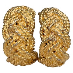 1980s Vintage Chanel Gold Tone Braided Half Hoop Clip on Earrings