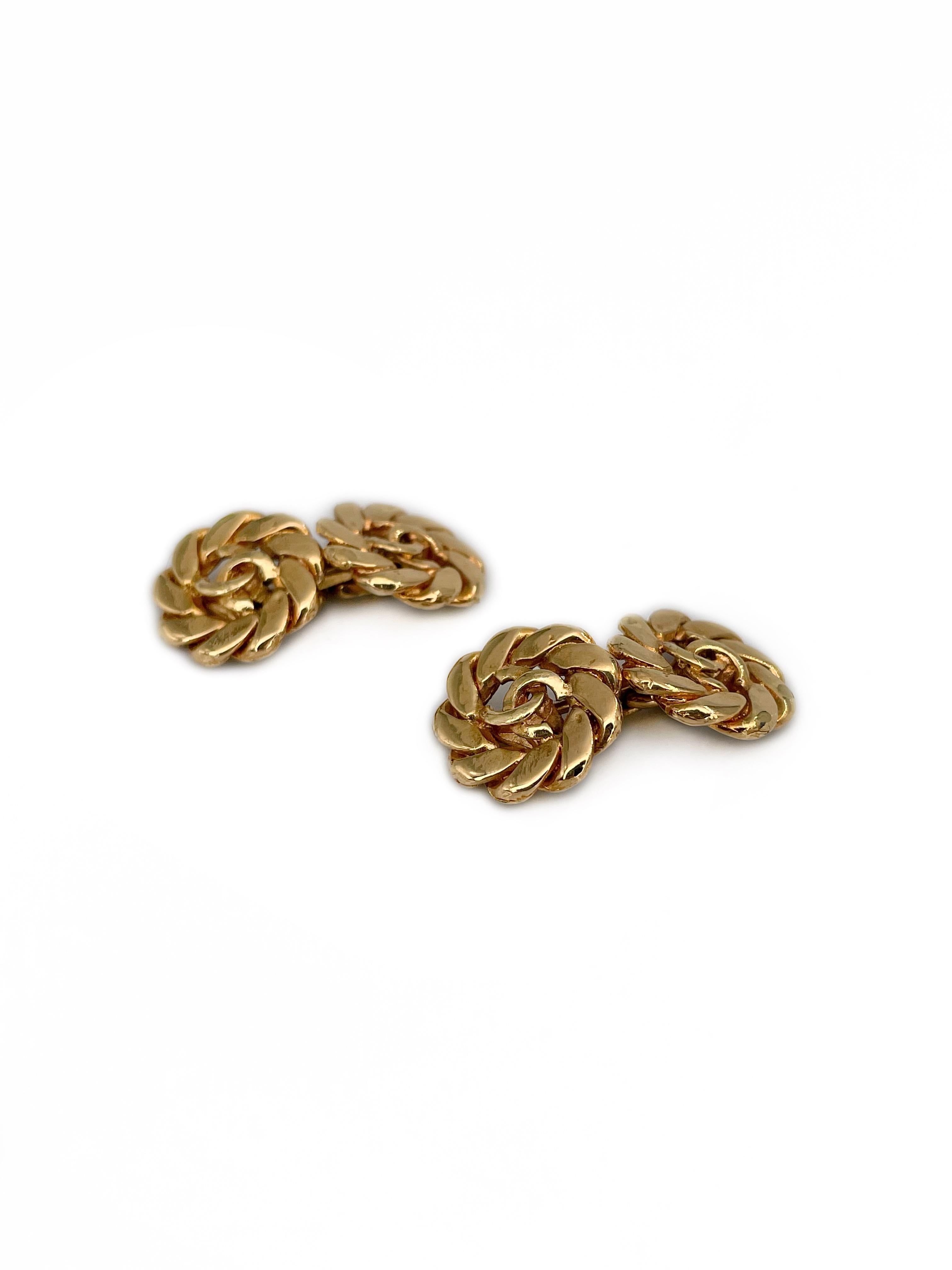Modern 1980s Vintage Chanel Gold Tone CC Logo Round Chain Cufflinks For Sale
