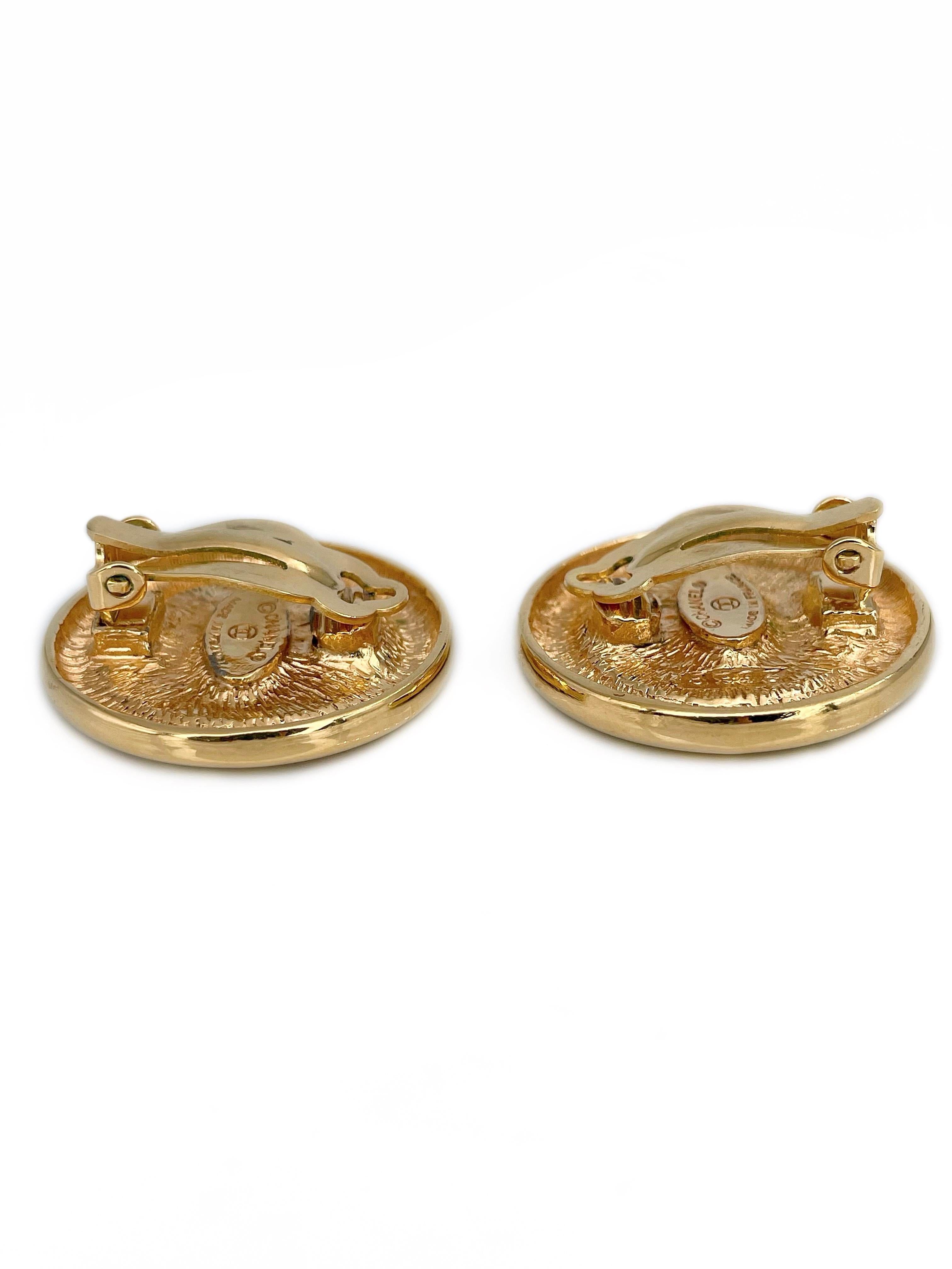 Women's 1980s Vintage Chanel Gold Tone CC Logo Round Clip On Earrings