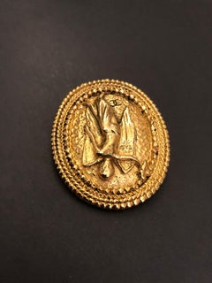 1980s Vintage CHANEL Gold Toned Angel Brooch Ear-Clips Set