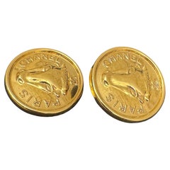 1980s Vintage CHANEL Gold Toned Bull Clip On Earrings