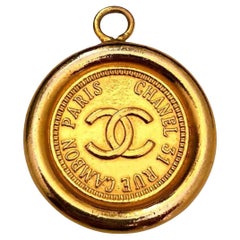1980s Vintage CHANEL Gold Toned Cambon Coin Belt Charm
