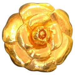 1980s Vintage CHANEL Gold Toned Camellia Brooch