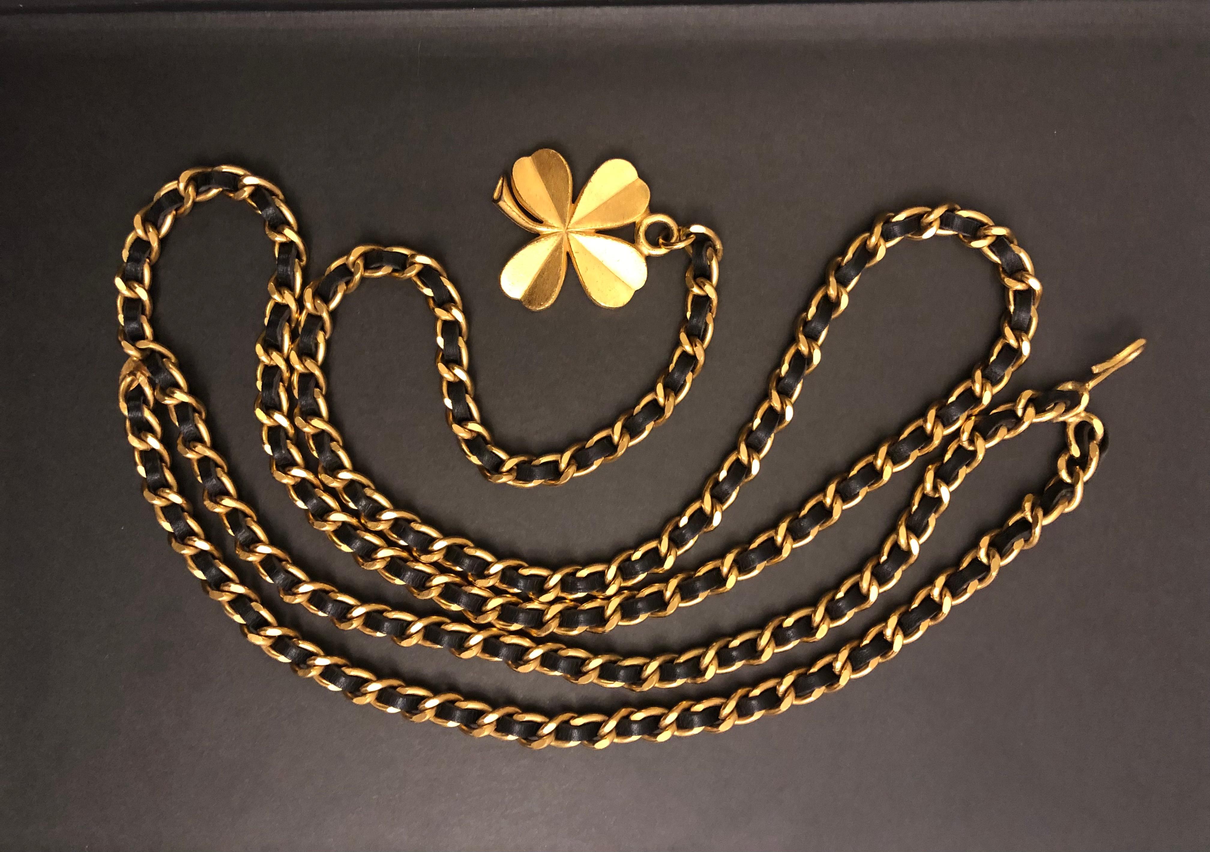 CHANEL Clover motif Necklace Necklace Gold Plated Rhinestone Gold Women