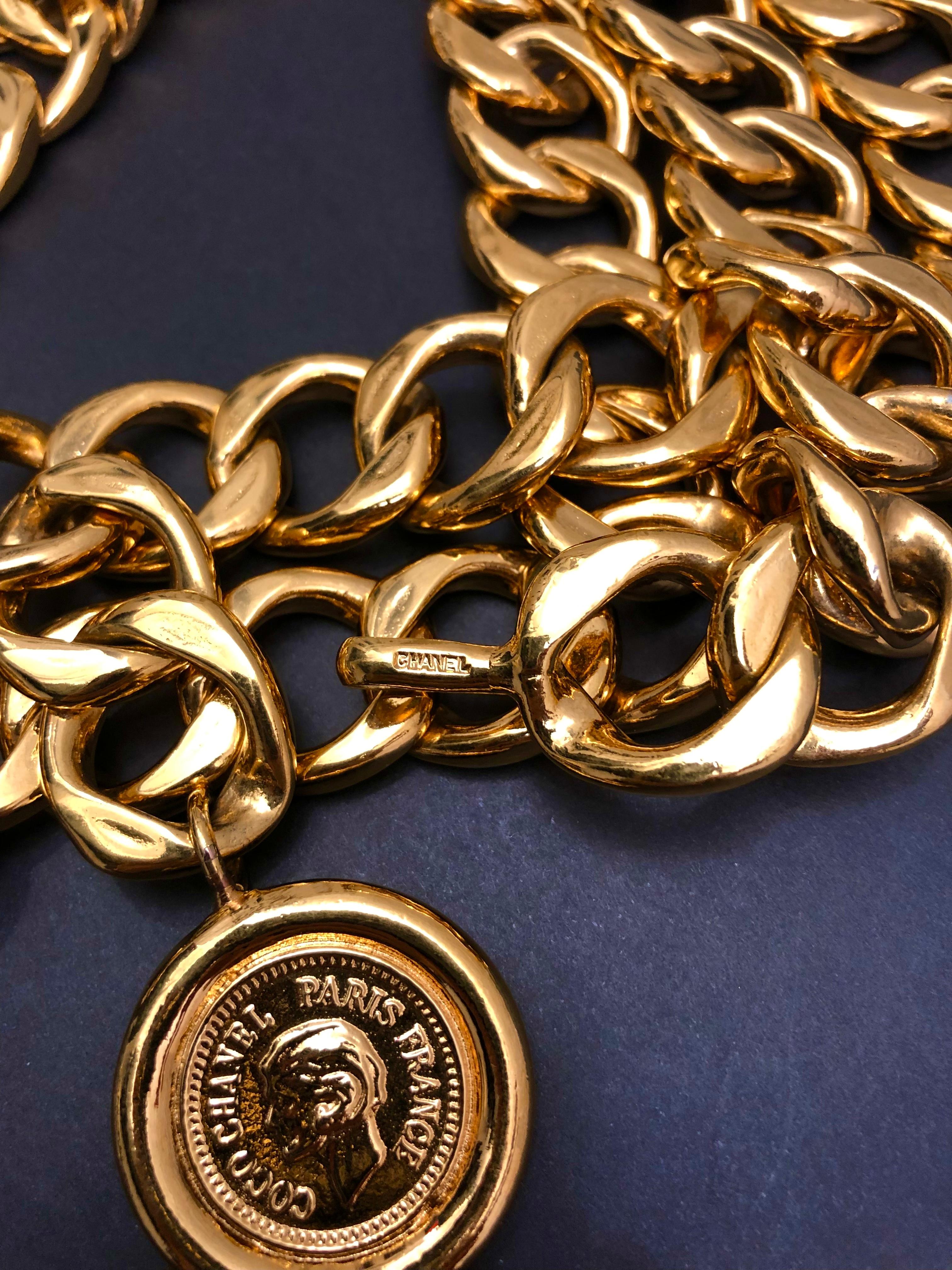 1980s Vintage CHANEL Gold Toned COCO Chain Belt Necklace  1