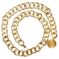 1980s Vintage CHANEL Gold Toned COCO Chain Belt Necklace 
