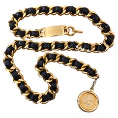 1980s Vintage CHANEL Gold Toned Leather Chain Belt
