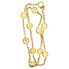1980s Vintage CHANEL Gold Toned Multi-Medallion Chain Necklace 95cm