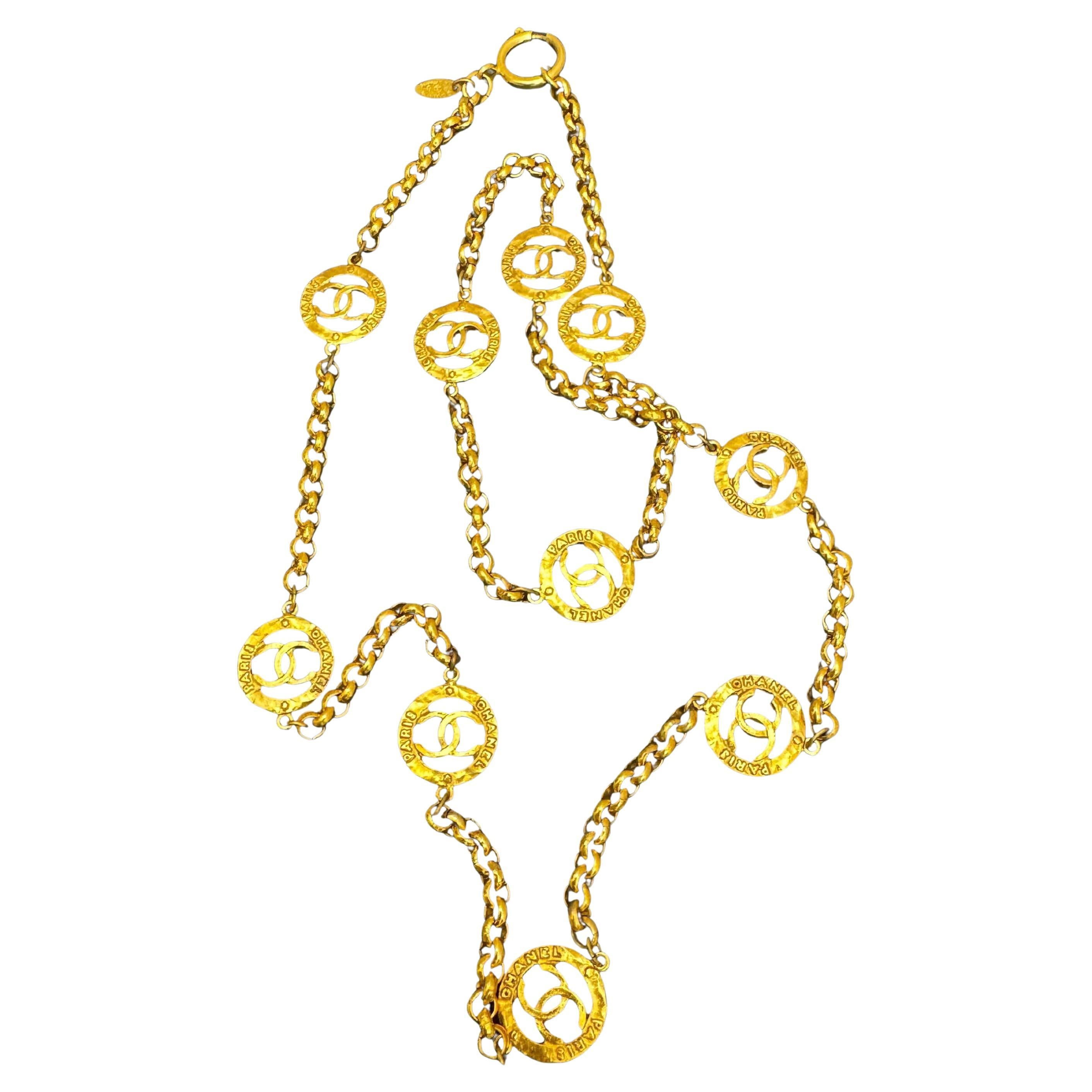 1980s Vintage CHANEL Gold Toned Multi-Medallion Chain Necklace 95cm