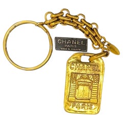 1980s Vintage CHANEL Gold Toned Paris Front Door Key Chain Keyring