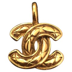 1980s Vintage CHANEL Gold Toned Quilted CC Pendant Charm (Small)