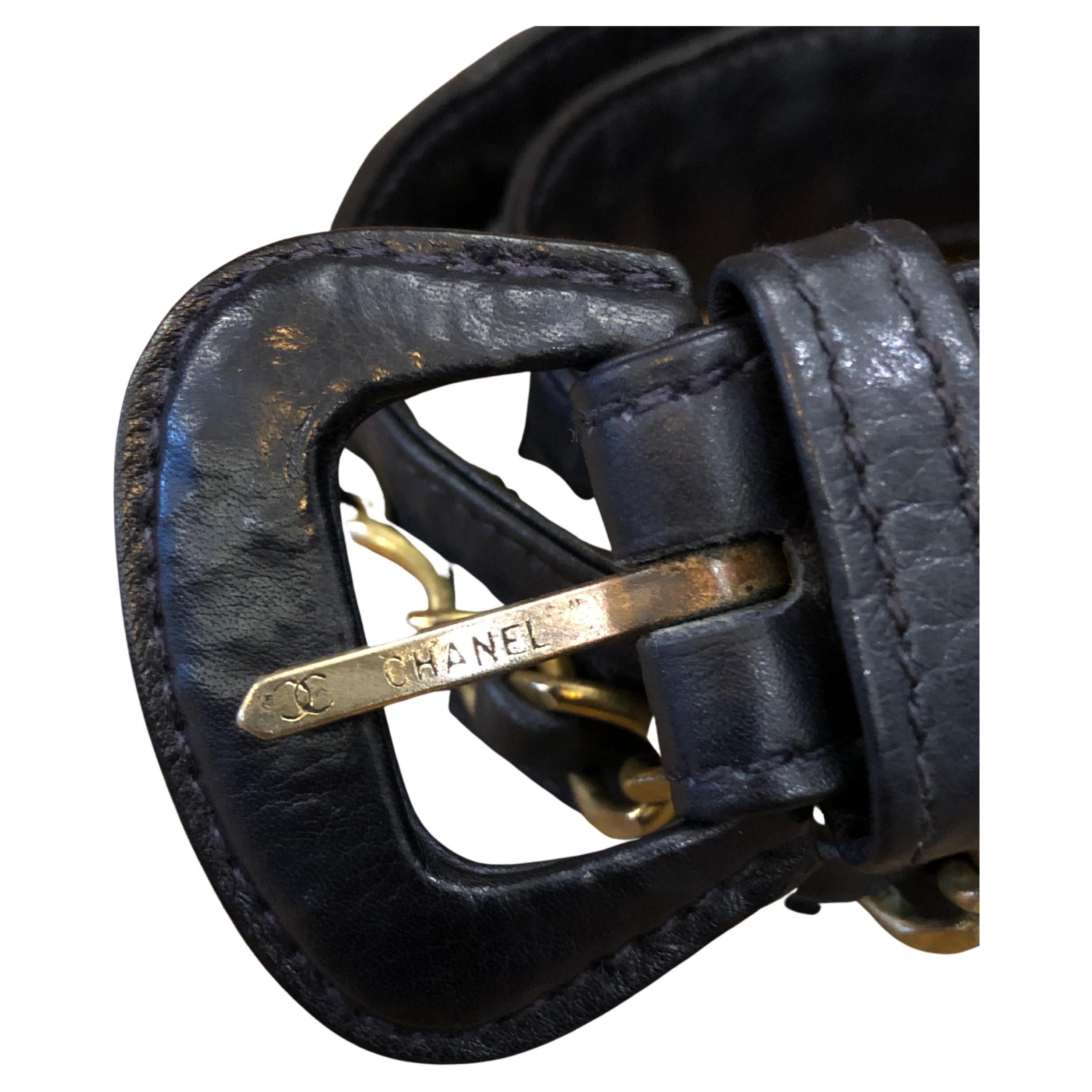 Women's 1980s Vintage CHANEL Navy Leather Chain Belt for CHANEL Belt Bag