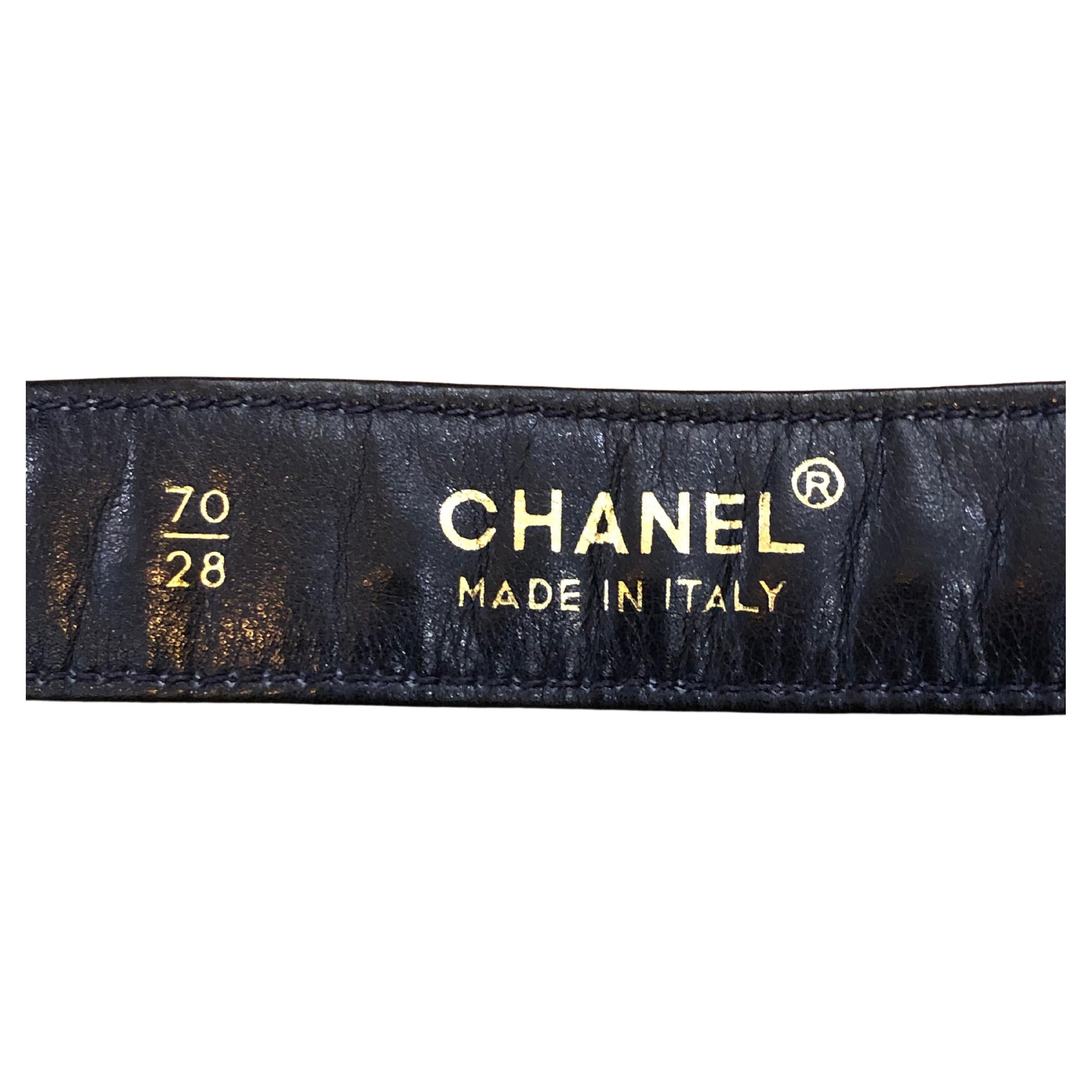 1980s Vintage CHANEL Navy Leather Chain Belt for CHANEL Belt Bag 1
