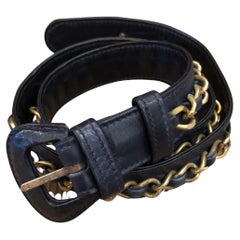 1980s Vintage CHANEL Navy Leather Chain Belt for CHANEL Belt Bag