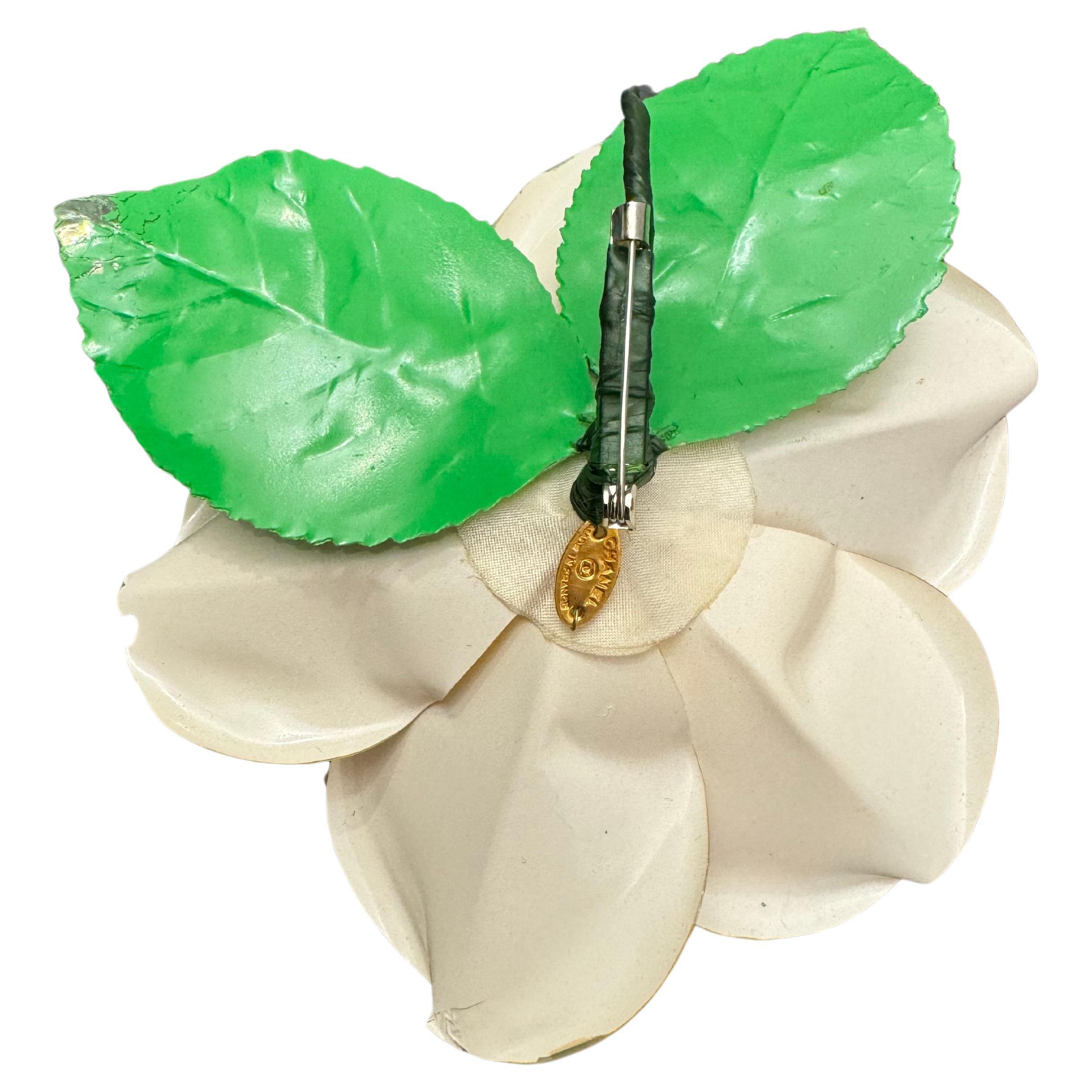 Women's or Men's 1980s Vintage CHANEL Massive Iridescent Camellia Brooch Pearl For Sale