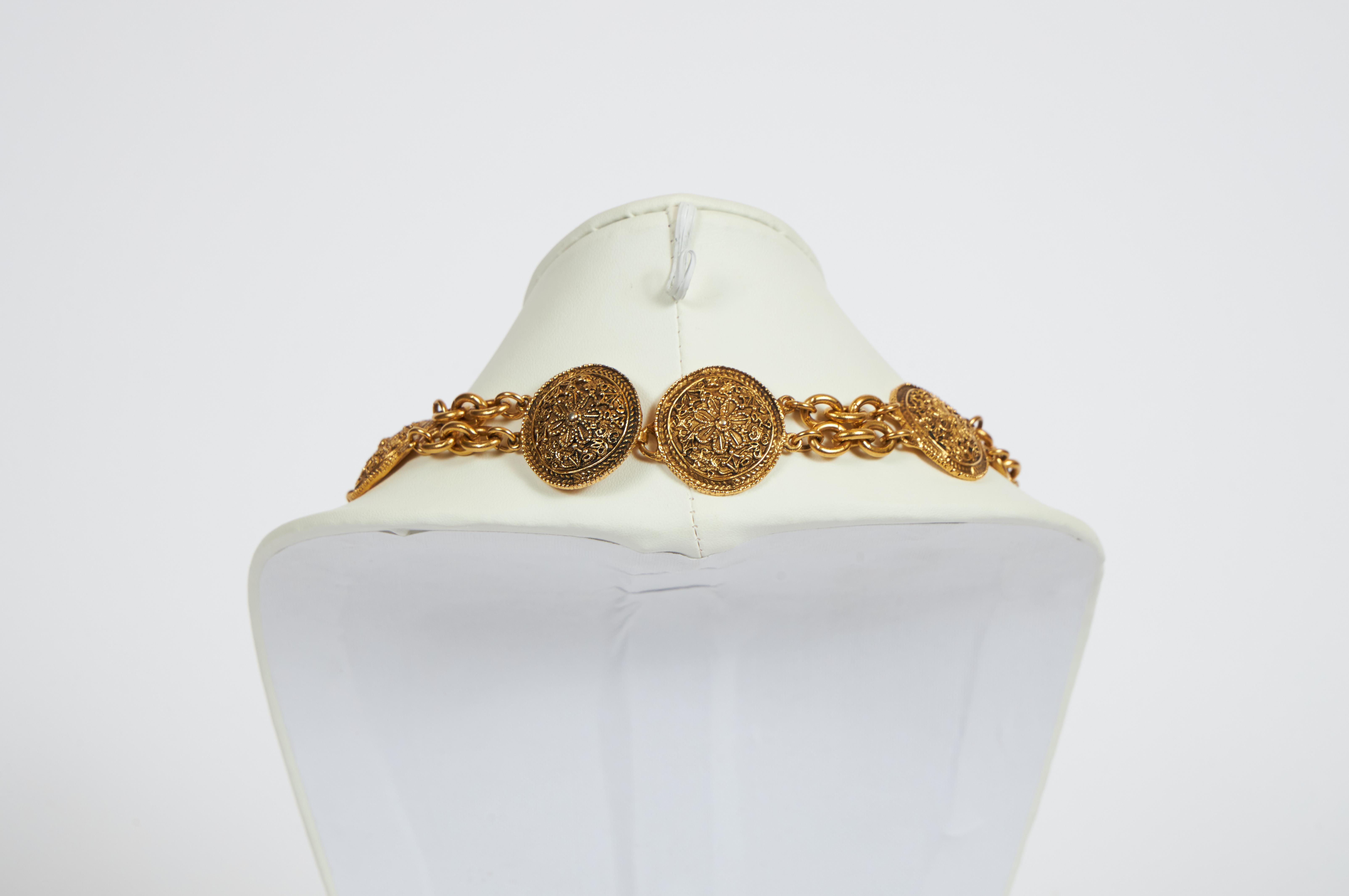 1980's Vintage Chanel Multi Gold Coin Belt Necklace in Box  In Excellent Condition In West Hollywood, CA